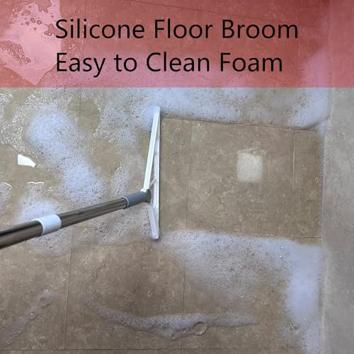 Silicone Air Broom Sweeper Squeegee for Cleaning Pet Hair Grey | Rubber Household Squeegee Push Broom with 61" Long Handle, Indoor Smooth Floor Bathroom Kitchen Glass Shower Clean