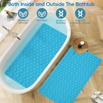 Non-Slip Rubber Bathtub Mat with Suction Cups, 16 × 28 Inch (R Blue) | 100% Rubber, Leaf Texture. Vacuum Suction Cups. Soft on Touch. BPA/PVC-Free. Machine Wash. Safe For Bath, Shower, Pet Dogs. - color: River Blue, size: 28" x 16" (Rectangular)