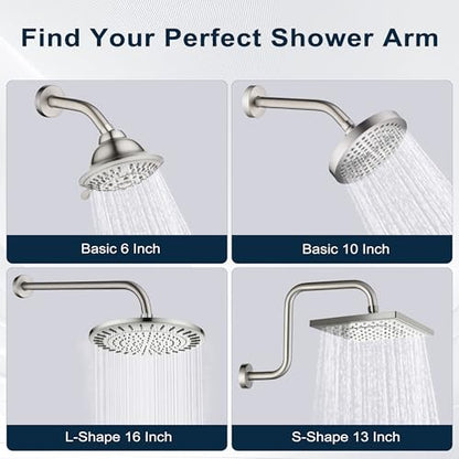 BRIGHT SHOWERS 13 Inch Shower Head Extension Arm with Flange S Shaped High Rise Extender, Long Stainless Steel Rainfall Shower Head Pipe Arm, Brushed Nickel - color: Brushed Nickel, style: S-Shape 13 Inch
