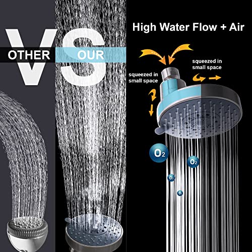 AZOS Double Shower Head with Shut-Off Valve, Bathathroom High Pressure Dual Fixed Rain Shower Head Combo with Brass Dual Outlet Manifold, Adjustable 5 Function Showerhead Brushed Nickel - color: Brushed Nickel