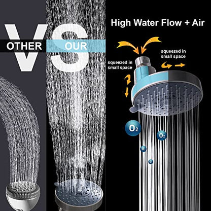 AZOS Double Shower Head with Shut-Off Valve, Bathathroom High Pressure Dual Fixed Rain Shower Head Combo with Brass Dual Outlet Manifold, Adjustable 5 Function Showerhead Brushed Nickel - color: Brushed Nickel