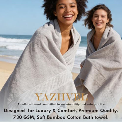 Terry Bath Towel 30 x 60 in – 60% Viscose Derived from Bamboo 40% Cotton – Pack of 6 – Grey - 730 GSM Plush & Soft Feel - Oeko-TEX Certified - Spa-Luxe Drying Comfort - Hotel-Style - color: Grey