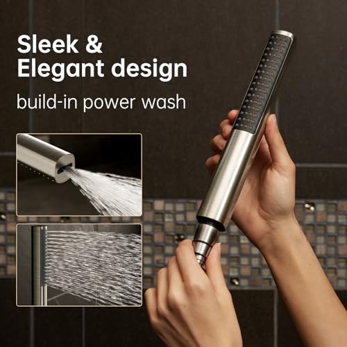 Veken 10" Luxurious Brushed Nickel All Metal Rain Shower Head with Handheld Spray Combo, High Pressure Rainfall Square Shower Heads with Extension Arm, Wide Dual Showerhead, Bathroom Accessories - color: Brushed Nickel