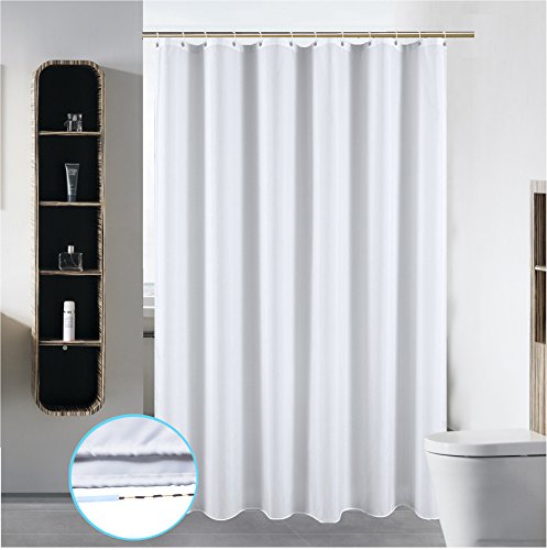 Luxury Shower Curtain Liner for Bathroom Water Repellent Fabric Washable Cloth (Hotel Quality, Friendly, Heavy Weight) with White Plastic Hooks (54" x 78", Pure White) - color: Pure White, size: 54"W x 78"L (Pack of 1)