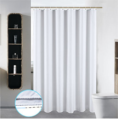 Luxury Shower Curtain Liner for Bathroom Water Repellent Fabric Washable Cloth (Hotel Quality, Friendly, Heavy Weight) with White Plastic Hooks (54" x 78", Pure White) - color: Pure White, size: 54"W x 78"L (Pack of 1)
