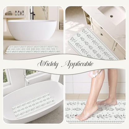 SHUCHING Bath Mat for Tub Non Slip-40x16 Inch, Boho Flower | Bathtub Mat for Women Mold Free, Long Shower Mat for Inside Shower with Suction Cup, Machine Washable - color: Boho Wildlower