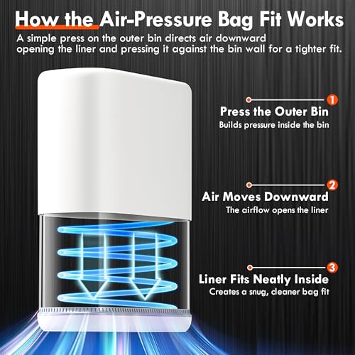 Air-Pressure Liner Fit Trash Can with Lid, Press-Top Slim Garbage Bin, Hidden Bag Design, Pet-Resistant Small Narrow Wastebasket for Kitchen, Bedroom, Bathroom, Office & Dorm - size: Large | 3.3 Gal | 75 Trash Bags