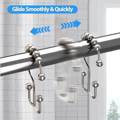 Shower Curtain Hooks Rings, Rust Resistant Metal Double Glide Shower Hooks Rings for Bathroom Shower Rods Curtains, Set of 12 Hooks - Nickel