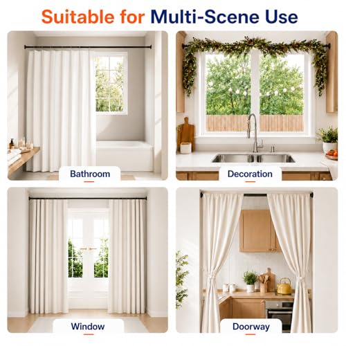 ALLZONE Shower Curtain Rod Spring, 28-42 Inch Heavy Duty Tension Rods No Drilling, Anti-Slip Shower Rods, Adjustable Tension Curtain Rod for Window/Bathroom/Closet, Black - color: Black, size: 28-42 Inches