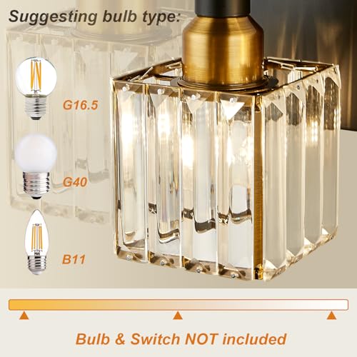 Modern Crystal Bathroom Vanity Light Black Gold 5-Lights Bathroom Lighting Fixtures Over Mirror, Brass Wall Light Fixtures - color: Black Gold-Square Shade, size: 5-Light