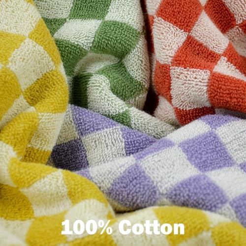 Jacquotha Wash Cloths Checkered 4 Pack 4 Colors | Cotton Washcloths for Face Body, 13 x 13 Inches Daily Cleansing Kitchen Towels - color: 4 Colors