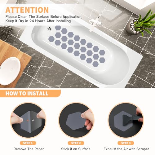 Non Slip Bathtub Stickers, Shower Stickers for Safety Bathroom Tubs, Bathtub Non Slip Stickers and Adhesive Decals Scraper for Bath Tub, Shower Floor, Stairs, Ladders(Square Shape) (24, Grey) - color: Grey