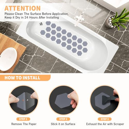 Non Slip Bathtub Stickers, Shower Stickers for Safety Bathroom Tubs, Bathtub Non Slip Stickers and Adhesive Decals Scraper for Bath Tub, Shower Floor, Stairs, Ladders(Square Shape) (24, Grey) - color: Grey