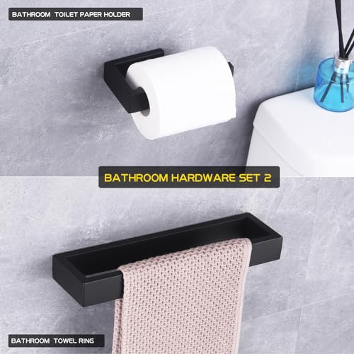 GERZWY Bathroom Accessory 2-Piece Set SUS 304 Stainless Steel Toilet Paper Holder Towel Ring Wall Mount, Matte Black HG1708-2BK - color: Matte Black