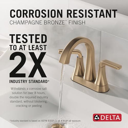 Delta Lineax Centerset Brushed Gold Bathroom Faucet, 4 Inch 3 Hole Bathroom Sink Faucet for Vanity, Metal Push-Pop Drain Assembly, Champagne Bronze 2562LF-CZMPU - color: Champagne Bronze