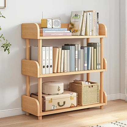 OSCHF 3-Tier Wooden Open Bookcase, Oak | Modern Display Bookshelf with Top Edge, Solid Wood Frame, Home and Office Storage - color: Oak, size: 3-tier