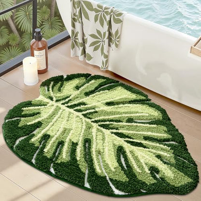 LUMI Cute Bathroom Rugs with Green Leaf Plant, Soft, Fluffy, Plush, Absorbent, Quick Dry, Non Slip, Machine Washable for Shower Floor, Bathroom, Bedroom,Kids Room, 23.5"x31.5", Monstera | Monstera Plant, Soft Plush Microfiber, Quick Dry, Washable for Show