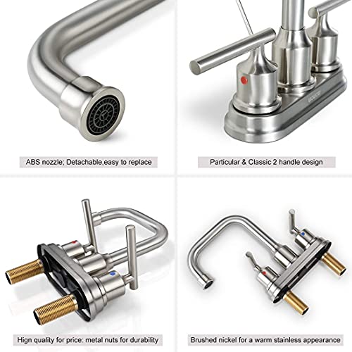 WOWOW Centerset Bathroom Faucet Brushed Nickel: 4 Inch Bathroom Sink Faucets with Lift Rod Drain Assembly Vanity Faucet 2 Handle High Arc Taps Modern - color: Brushed Nickel, style: Centerset - 4 Inch
