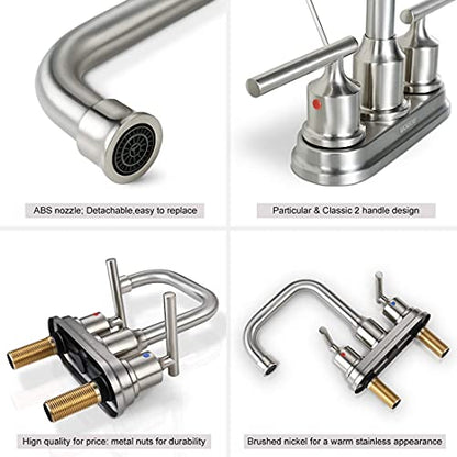 WOWOW Centerset Bathroom Faucet Brushed Nickel: 4 Inch Bathroom Sink Faucets with Lift Rod Drain Assembly Vanity Faucet 2 Handle High Arc Taps Modern - color: Brushed Nickel, style: Centerset - 4 Inch