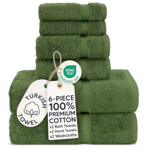 Chakir Turkish Linens Luxury Spa and Hotel Quality Premium Turkish Cotton 6-Piece Towel Set (2 x Bath Towels, 2 x Hand Towels, 2 x Washcloths) - color: Moss