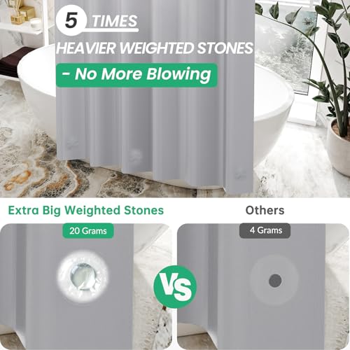 AmazerBath Grey Shower Curtain Plastic, Thick PEVA Shower Curtain Grey, Heavy Duty Shower Curtains for Bathroom, Waterproof Shower Curtain 72x72 with 3 Big Weighted Stones and 12 Rustproof Grommets - color: Grey, size: 72"W x 72"L (Pack of 1)