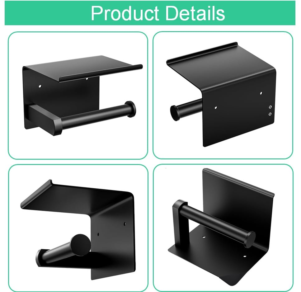 Premium Toilet Paper Holder with Phone Shelf, Wall Mounted, for Bathroom, Living Room, Restroom, RV, and so on, Stainless Steel-Rustproof,Tissue Roll Holder with Storage Shelf-Black(YaoJooHome) - color: Black