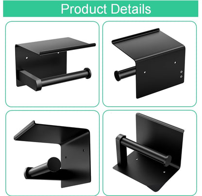 Premium Toilet Paper Holder with Phone Shelf, Wall Mounted, for Bathroom, Living Room, Restroom, RV, and so on, Stainless Steel-Rustproof,Tissue Roll Holder with Storage Shelf-Black(YaoJooHome) - color: Black
