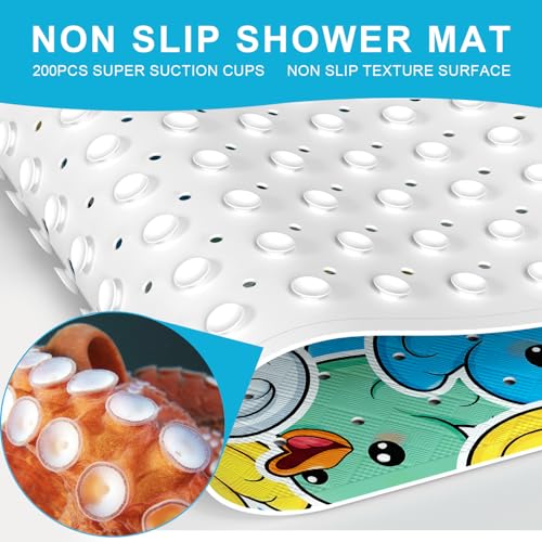 Baby Bath Mat for Tub Non Slip Kids, BPA Free Extra Long Bathtub Mat 40x16 with Drain Holes and 200 Suction Cups, Non Toxic Machine Washable Toddler Bath Mat, Eco-Friendly Certified - color: Bird