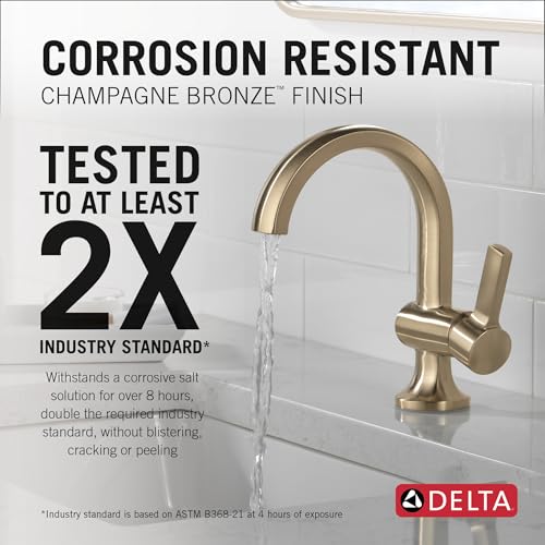 Delta Albion Brushed Gold Bathroom Faucet 1 Hole, Single Hole Bathroom Sink Faucet for Vanity, Metal Push-Pop Drain Assembly, Champagne Bronze 15855LF-CZ - color: Champagne Bronze