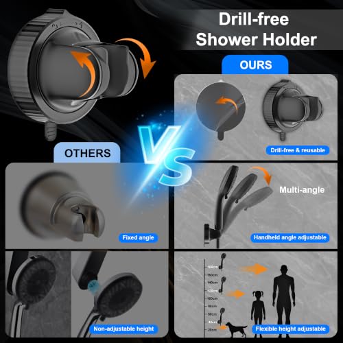 Dual Rainfall Shower Head With Handheld Showerhead, High Pressure Shower Head With Handheld Spray Combo, 8-Mode Showerhead with Adjustable Extension Arm, 71" Hose & Suction Cup Holder, Matte Black - color: Matte Black
