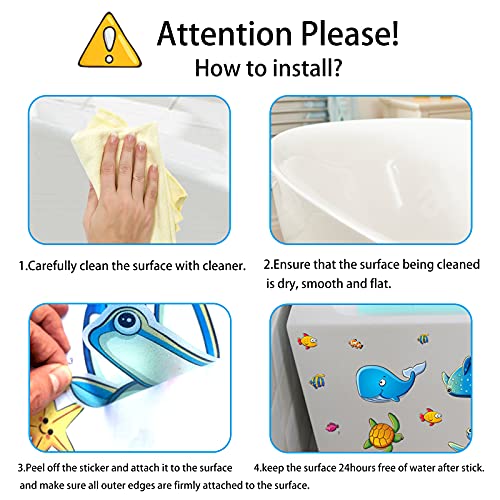 TESWEY 24PCS Non Slip Bathtub Stickers, Cartoon Marine Life Bath Tub Sticker, PVC Matte Bath Tub Slip Stickers for Kid's Room, Bathroom,Floor, Anti-Slip Appliques for Shower Surfaces