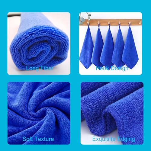 Premium Microfiber Cleaning Cloths, Ultra Absorbent Lint-Free Towels for Kitchen, Glass, Car Care, Stainless Steel & Household Cleaning, 400 GSM, 12" x 12" - color: Blue