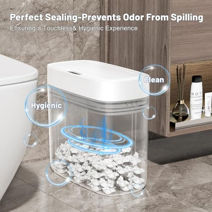 JUDRDO 3.5 Gal Slim Touchless Bathroom Trash Can, Automatic Diaper Pail | Motion sensor opening, automatic liner suction, slim profile for bathrooms, bedrooms, offices, kitchens and nurseries - color: White