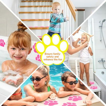 Secopad Non-Slip Bathtub Stickers, 20 PCS Large Safety Bathroom Tubs Showers Treads Adhesive Decals with Scraper (Pink) - color: Pink