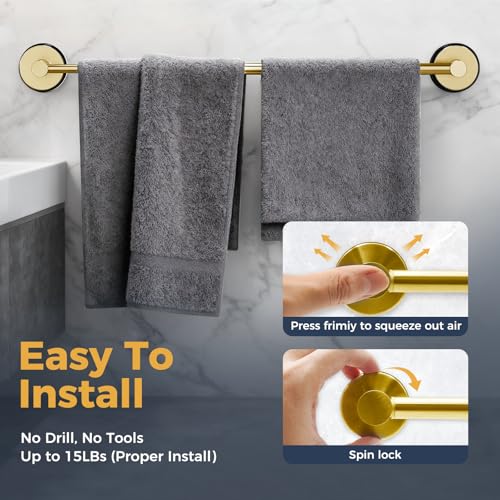 14.6inch~24inch Towel Racks for Bathroom,Adjustable Suction Cup Towel Bar for Bathroom Wall,Stainless Steel Bath Towel Holder for Shower,2 Pack(Brushed Gold) - color: Gold-2 Pcs