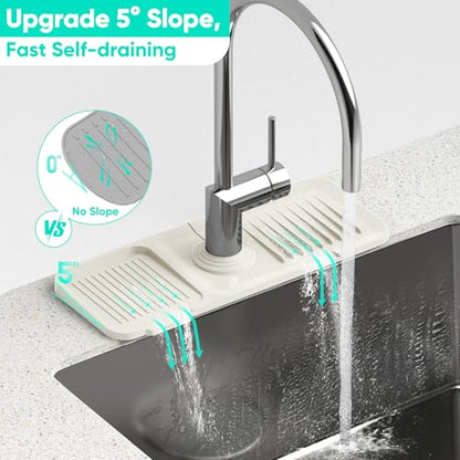 14.6 inch Faucet Mat for Kitchen Sink [5°Slope Fast Self-draining] Faucet Mat Kitchen Sink Splash Guard Silicone Sink Splash Guard Kitchen Sink Area Tidy Splash Faucet Guard Draining Mat-Beige - color: Beige, size: 14.6" x 5.5"