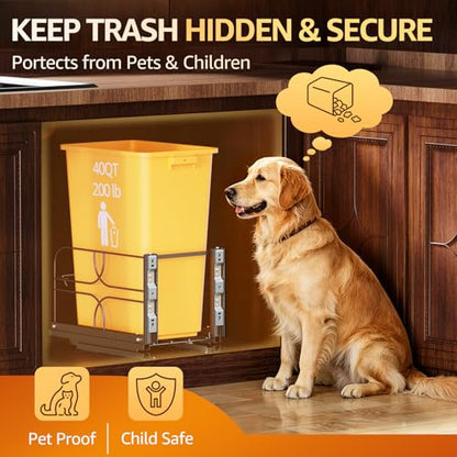 Pull Out Trash Can Under Cabinet, Soft Close Heavy Duty 200LB, Black | Under Sink Trash Can Organizer, Full Extension Slides, Fits 12 W x 17 D Cabinet Opening, Kitchen Cabinet, Can Not Included - color: Black, size: Single