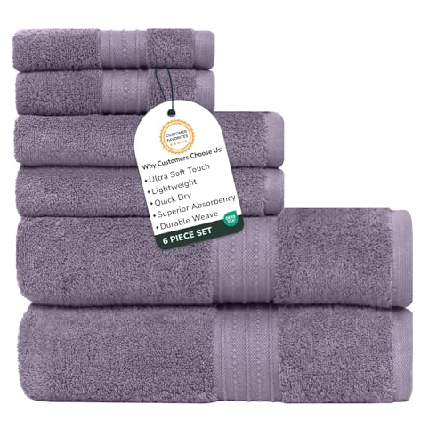 Feather & Stitch 100% Cotton Bath Towel Set of 6, 625 GSM Ultra Soft Highly Absorbent 2 Bath Towels, 2 Hand Towels & 2 Washcloth - Luxury Quick Dry Shower Towels. (Charcoal) - color: Charcoal