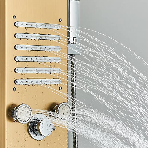 LED Rainproof and Waterfall Shower Panel Tower rain Massage System Body Jet Gold