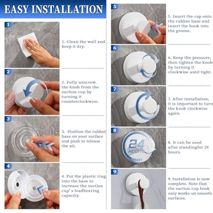Suction Cup Hooks No Drill Stainless Steel Shower Hooks Towel Hook Heavy Duty on Smooth and Non-Porous Surfaces in Bathrooms Kitchen Bedroom (2, White) - color: White