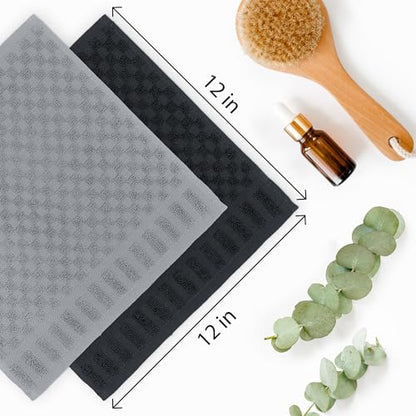 100% Cotton Jacquard Washcloths 12x12 in, Gray Set (6 Pack) - color: Gray Set