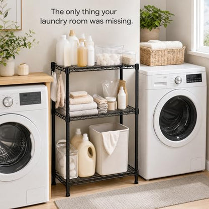 GRANNY SAYS 3-Tier Narrow Storage Shelves for Small Spaces, 18" W Metal Shelving Unit, Adjustable Storage Rack, Freestanding Shelf for Laundry Room, Bathroom, Kitchen Pantry, Black - size: 18"W x 35"H x 12"D