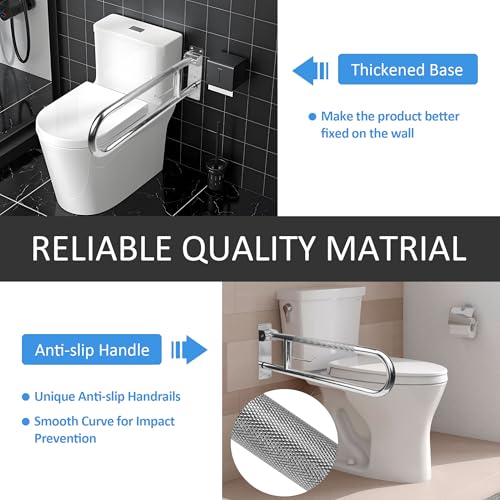 Handicap Grab Bar, 29.5 Inch Stainless Steel Toilet Safety Rails, Disabled Flip-Up Bathroom Grab Bars with Paper Holder, Anti-Slip Toilet Handrails Hand Grips Handicap Grab Bars for Elderly