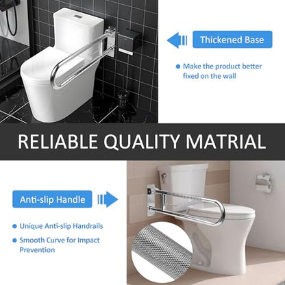 Handicap Grab Bar, 29.5 Inch Stainless Steel Toilet Safety Rails, Disabled Flip-Up Bathroom Grab Bars with Paper Holder, Anti-Slip Toilet Handrails Hand Grips Handicap Grab Bars for Elderly
