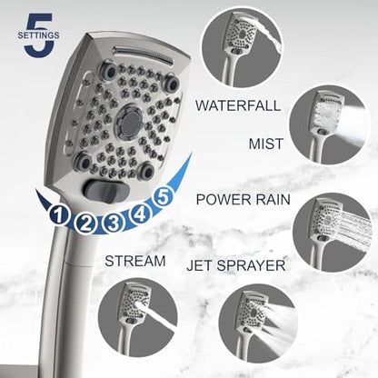 ELLO&ALLO Rain Shower Head with Handheld Spray, Rainfall Shower Head Combo with 60" Hose, Dual Showerhead Set with Adjustable Shower Extension Arm, Brushed Nickel