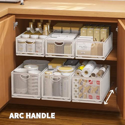 Sliding Cabinet Basket Organizer Drawer Self Adhesive Slide out Pantry Shelves Heavy Duty Carbon Steel Slide Cabinet Storage Basket with Handle for Bathroom Kitchen Home - size: Extended Large