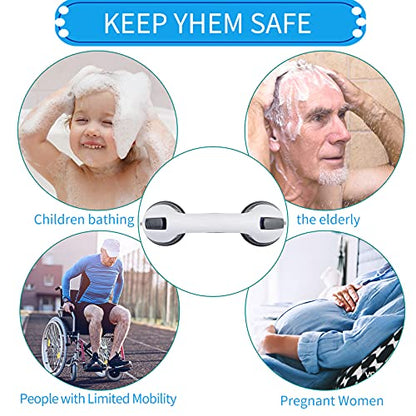 Visen 2Pack Portable Grab Bars for Bathroom, Safety Suction Grab Bars, Gray | Ultra Grip Dual Locking Shower Handles for Elderly, Balance Assit Hand Rail Support for Shower Injury Senior Kids, 12 Inch