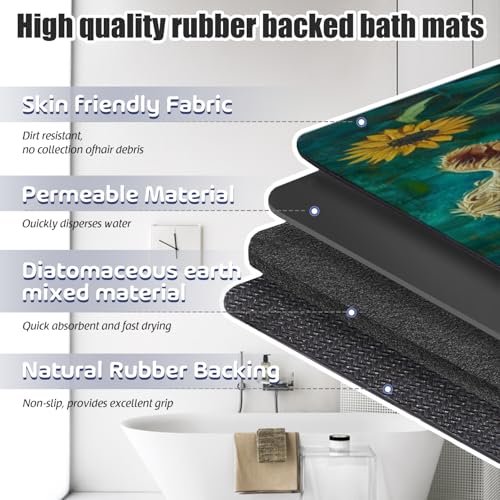 Bathroom Runner Mat Rugs Long,Cow with Sunflower Animal Beautiful Diatomite Stone Bath Mat Large Absorbent Diatomaceous Earth Mat Non Slip Fast Dry Shower Mat Bathroom Rugs Floor Mat 16x42in - color: Design15