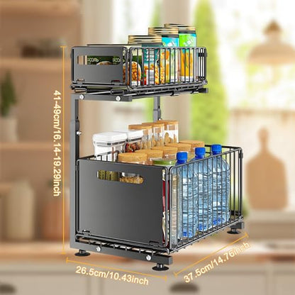 2 Tier Under Sink Organizer, Slide Out Storage Organizer for Kitchen Cabinets,Height Adjustable Pull Out Cabinet Organizers