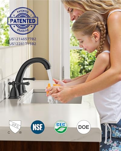 FORIOUS Bathroom Faucet 3 Hole Widespread 8" Sink Faucets Matte Black | 3-hole 6-12 Inch Widespread Sink, 2 Lever Handle, with Drain and Hoses,for Vanity Rv Commercial Lavatory Restroom Farmhouse - color: Matte Black, style: Classic